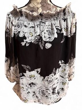 White House Black Market Off-Shoulder Floral Chiffon Blouse Women’s Medium